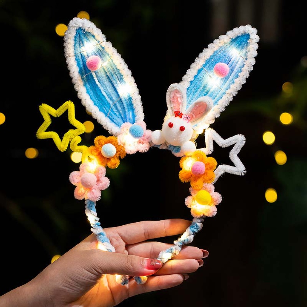 Easy Cosplay Prop - ที่คาดผมกระต่ายทำมือ แบบเรืองแสง พร้อมแท่งบิดเกลียว ห่วงผมขนกระต่าย เรืองแสง ทำง่าย