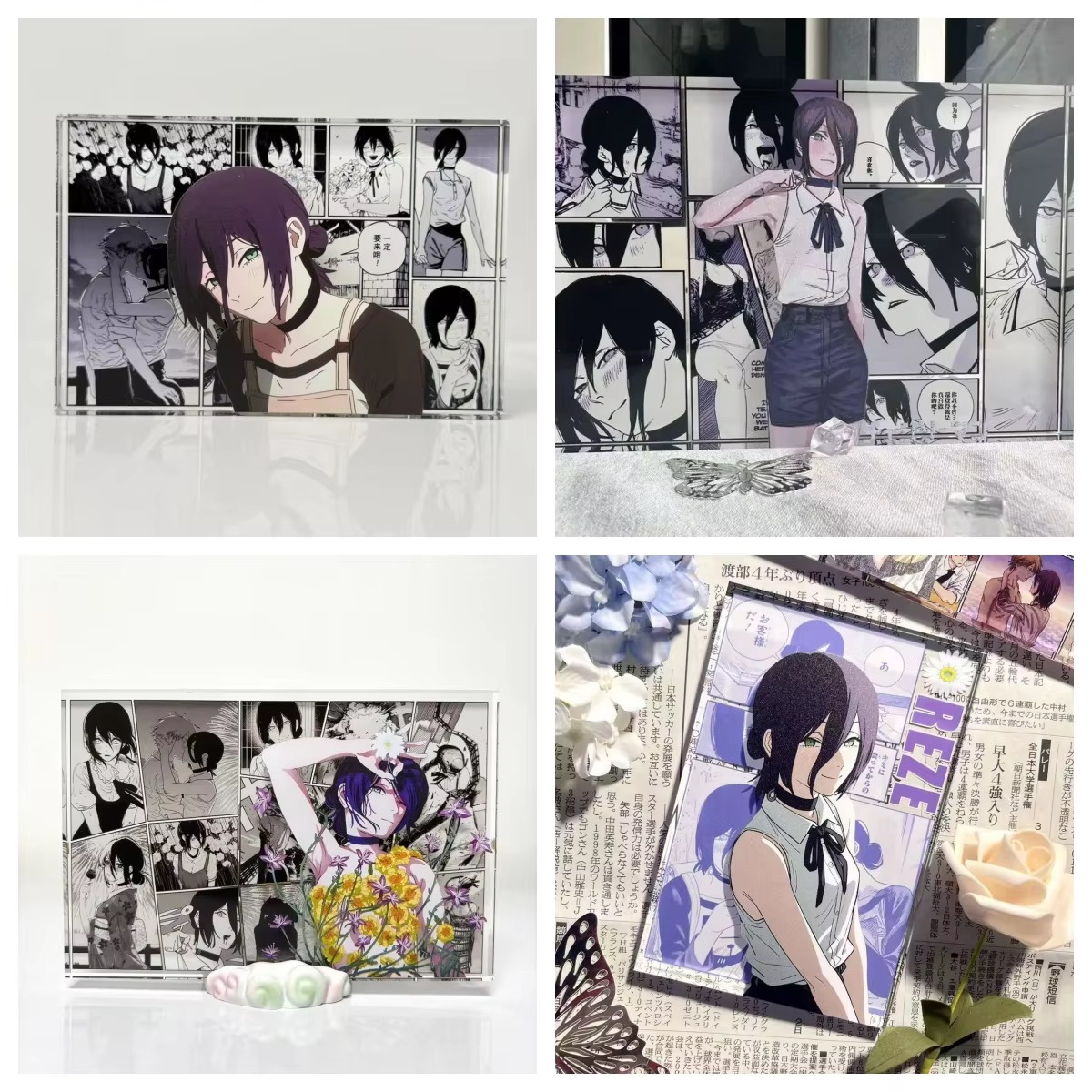 Cosplay Prop - อะคริลิคฟิกเกอร์อนิเมะ เดนจิ และ เรเซ โมเดลการ์ดตั้งโต๊ะ ของตกแต่ง